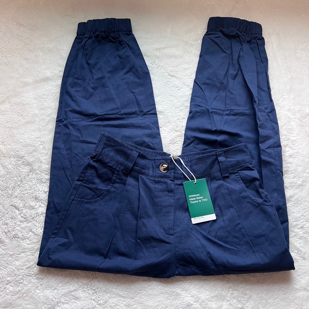 Halara Navy Blue 100% Cotton High Waisted Pleated Joggers Pants Small Regular